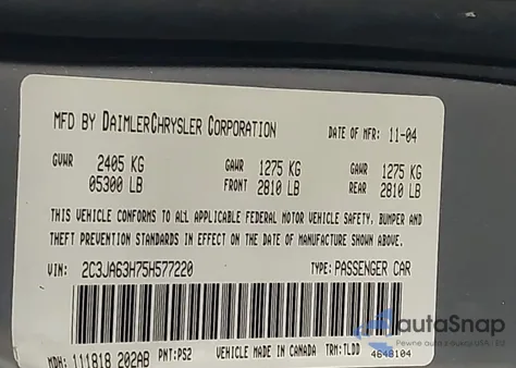 2005 Chrysler 300C из США, поврежденный, VIN 2C3JA63H75H577220